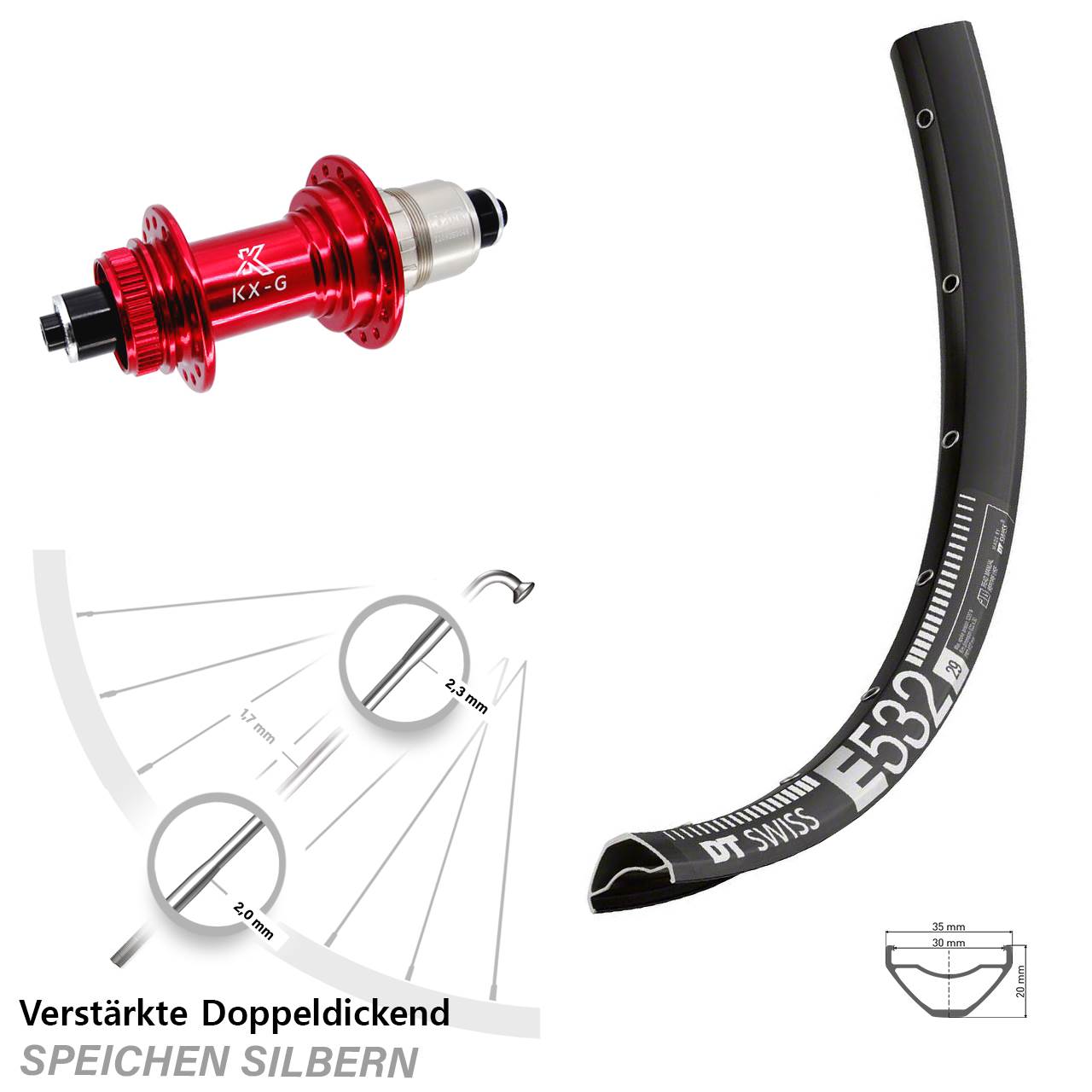 DT Swiss E532 KX-G rot 29 Zoll Disc Hinterrad QR XDR