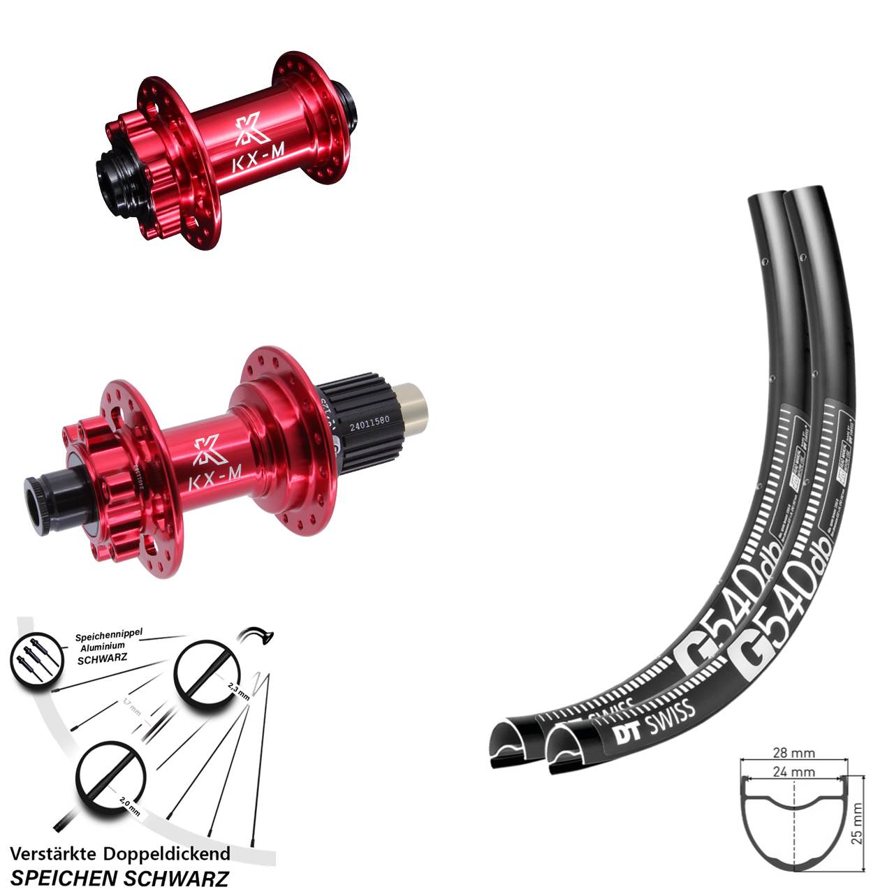 DT Swiss G 540 KX-M rot 28-29 Zoll Disc Laufrad-Satz 12x100/142 Shimano Micro Spline