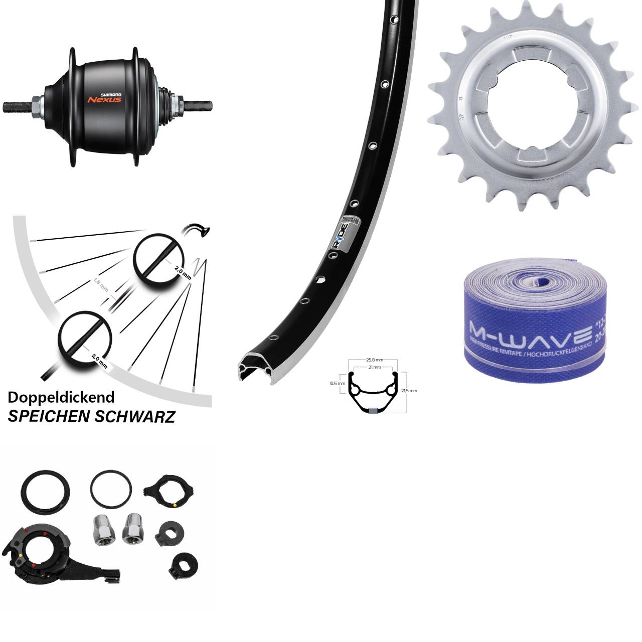 28 Zoll Hinterrad Ryde ZAC421 Shimano Nexus 8 Gang Freilauf schwarz