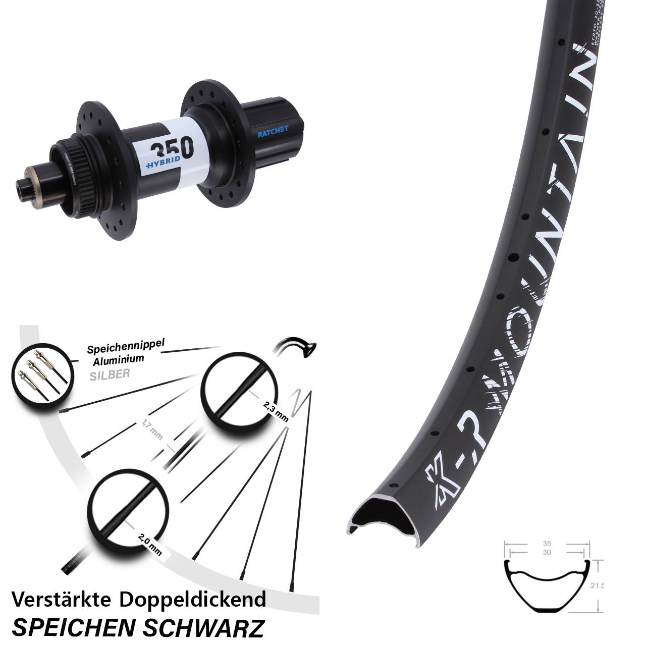Hinterrad 5x141 Disc 29 Zoll KX-R Mountain DT Swiss 350 Hybrid 8-11 fach HG