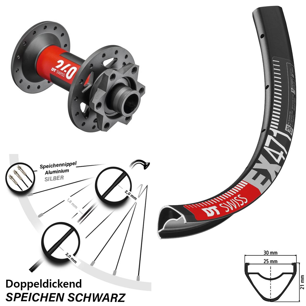 29 Zoll Vorderrad MTB Enduro Boost 240 DT Swiss EX 471 15x110 mm 6-Loch