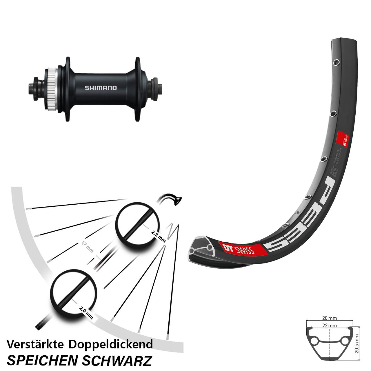 Disc Vorderrad QR 26 Zoll DT Swiss 533 D Shimano HB-M4050