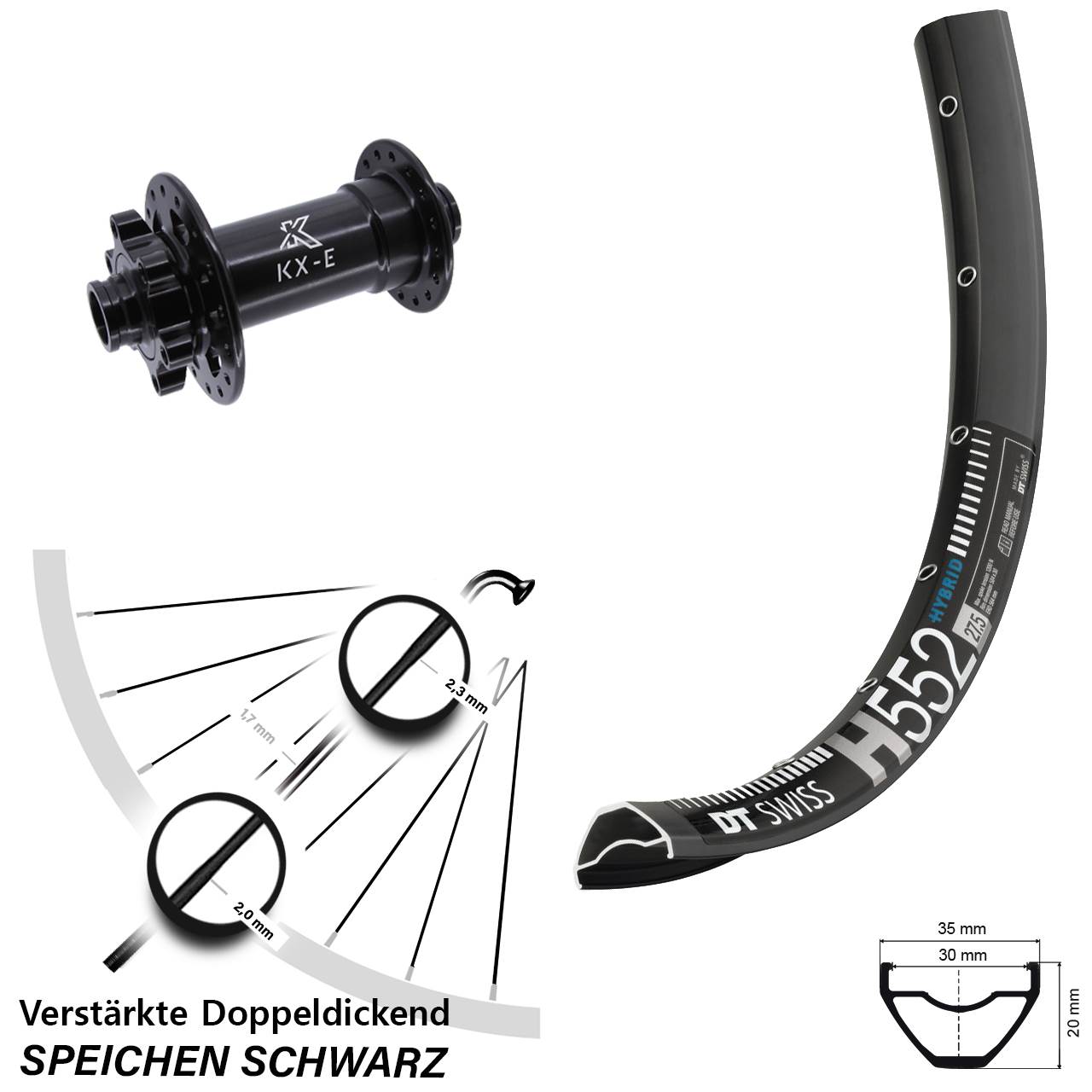 Vorderrad 6-Loch 29 Zoll DT Swiss H 552 KX-E 4-fach gelagert 15x110 Boost