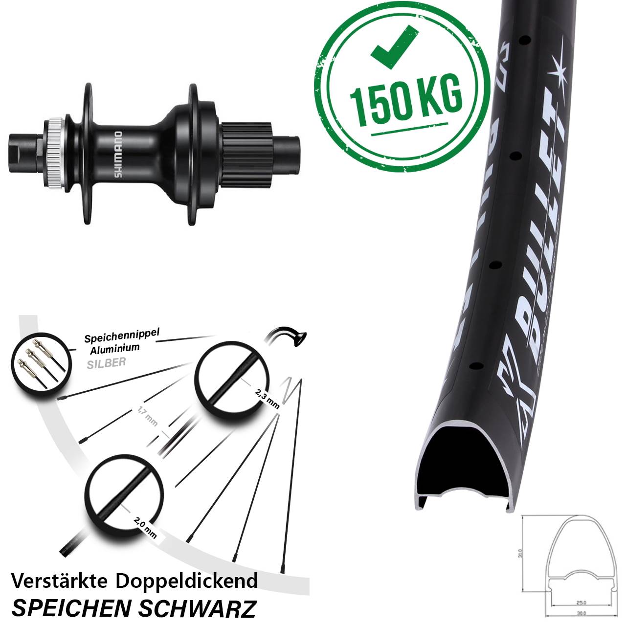Hinterrad Centerlock 12x142 28-29 Zoll KX Bullet Shimano FH-MT510 Micro Spline