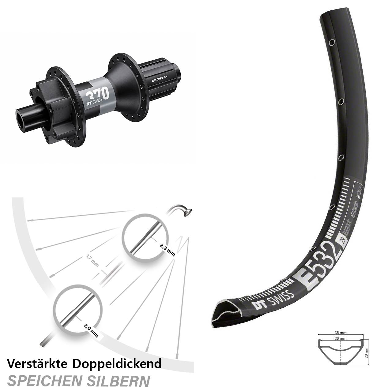 DT Swiss E532-370 29 Zoll Disc Laufrad 12x148 Boost 8-11 fach HG