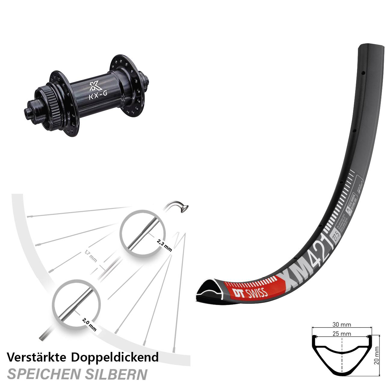 29 Zoll DT Swiss XM421 KX-G Disc Vorderrad für Schnellspanner