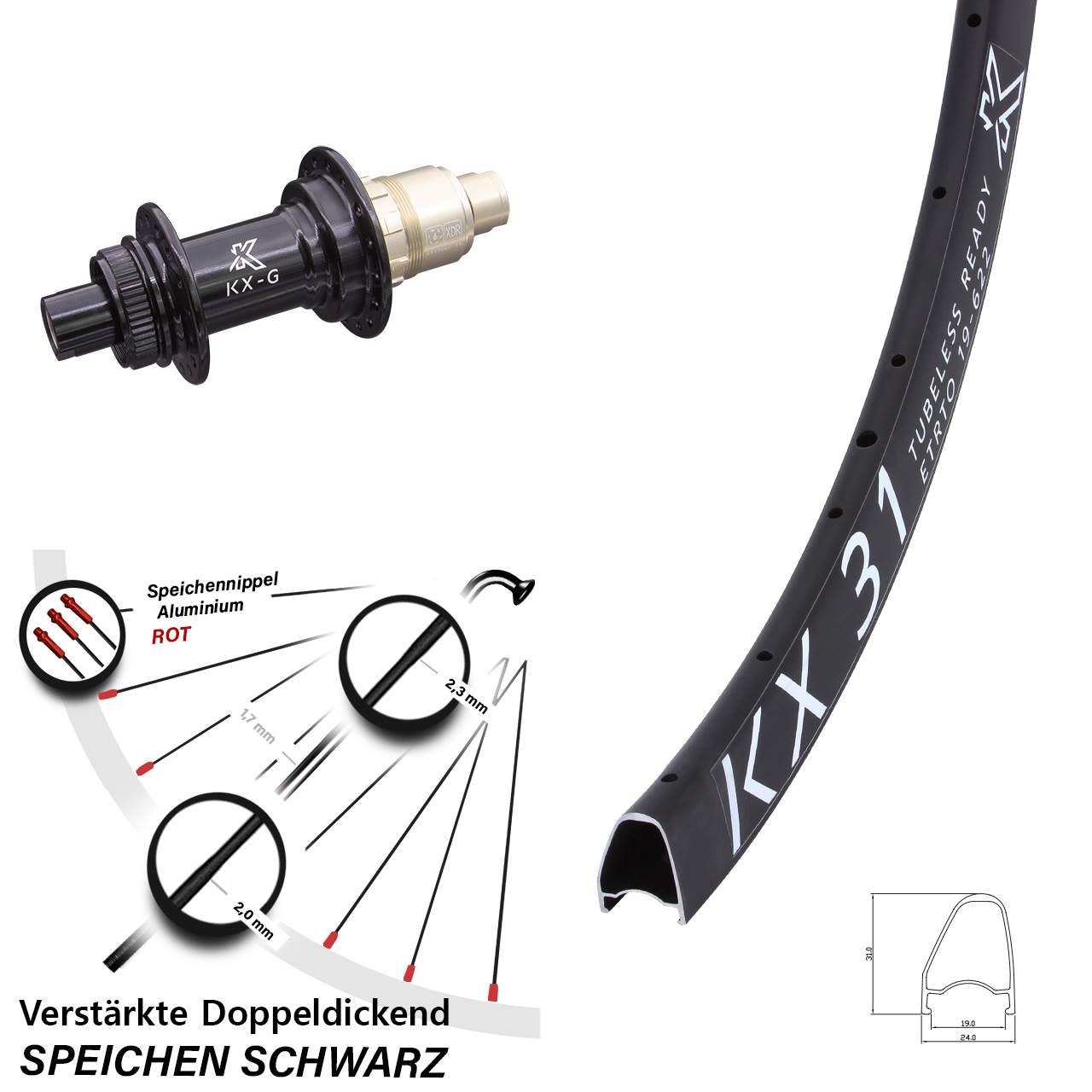 28 Zoll KX 31 Steckachse Disc Laufrad 12x142 SRAM XDR