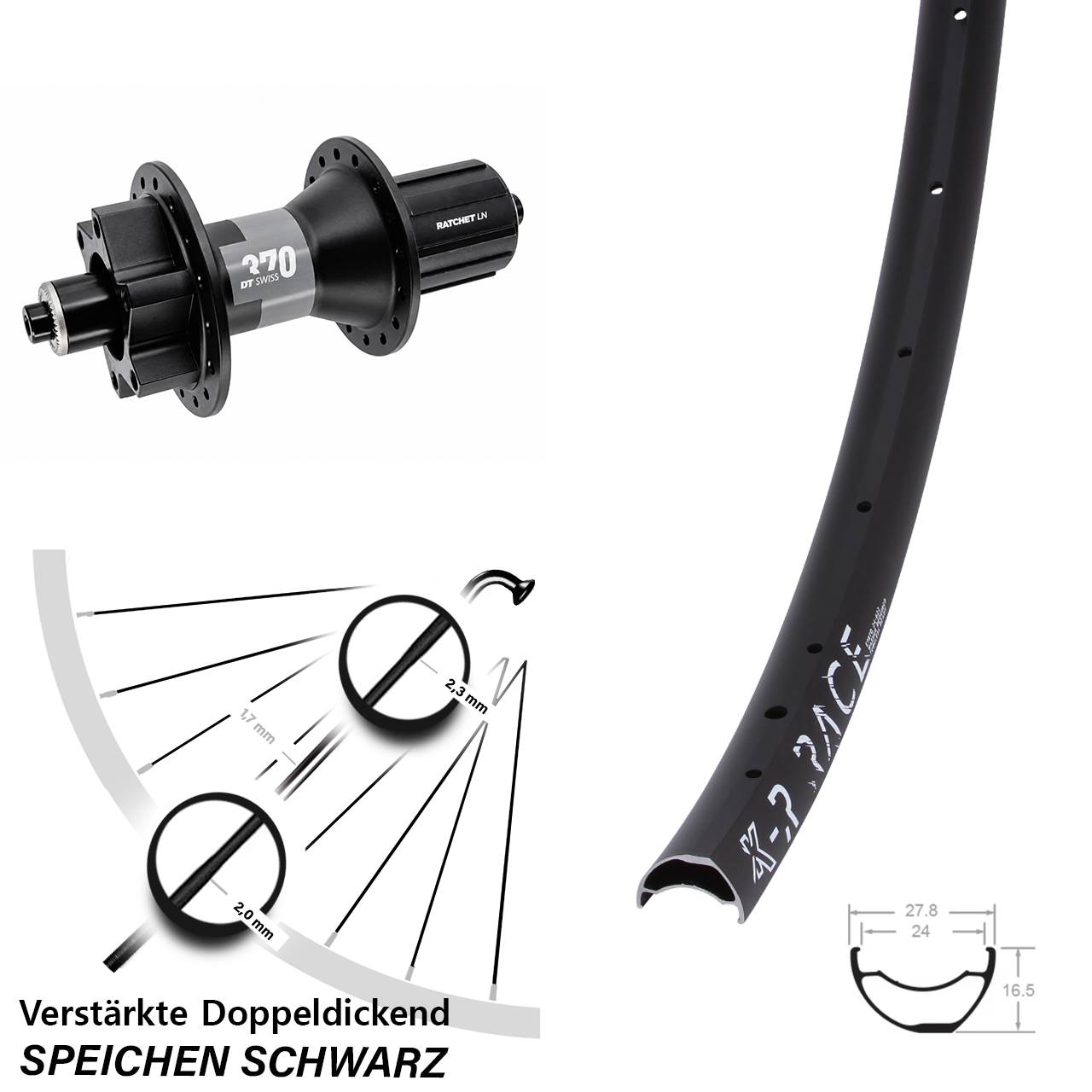 KX-R Race DT Swiss 370 29 Zoll Disc Laufrad QR Boost 8-11 fach