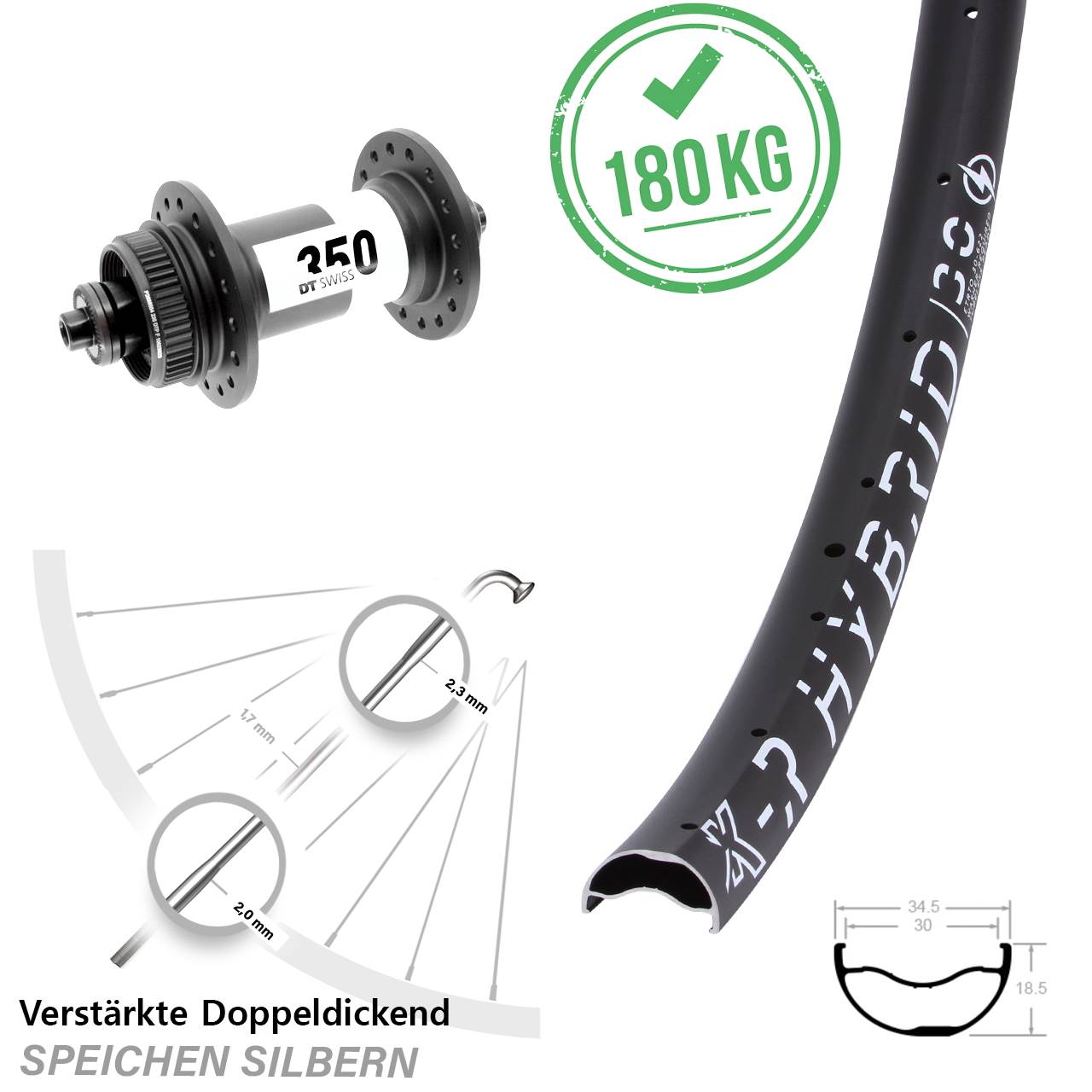 Centerlock Vorderrad QR 29 Zoll KX-R Hybrid 30 DT Swiss 350