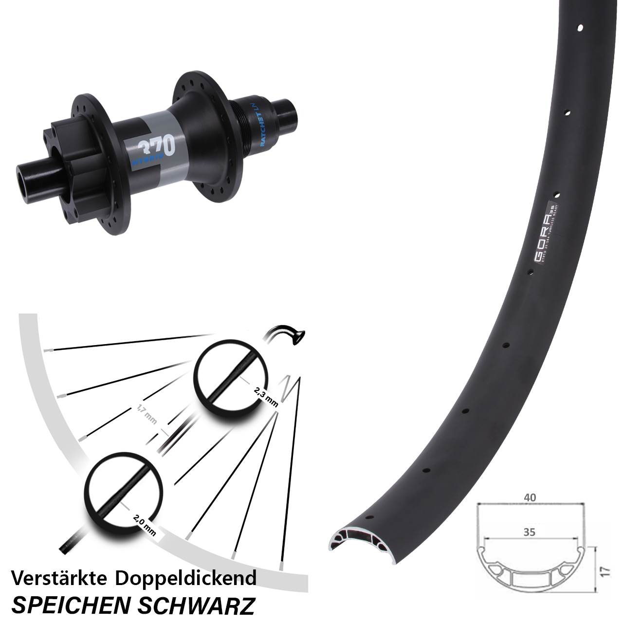 Disc Hinterrad 27,5 Zoll Gora 35 DT Swiss 370 Hybrid XD 11-12 fach 12x148 Boost