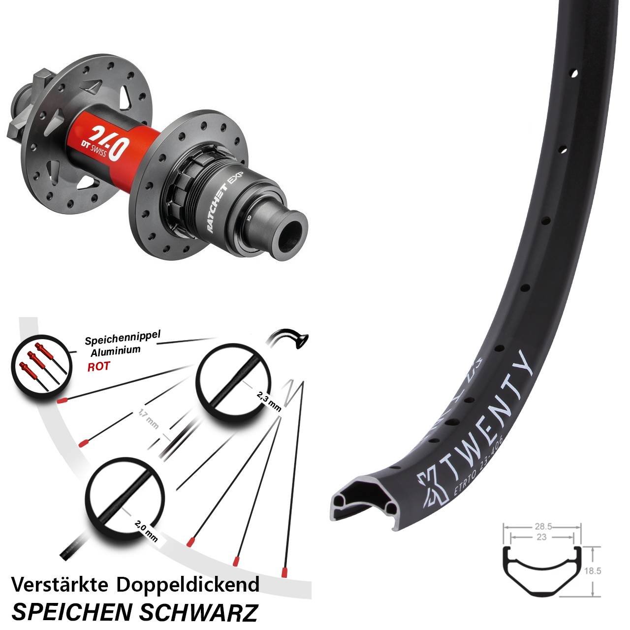 KX Twenty DT Swiss 240 20 Zoll 6-Loch Hinterrad 12x148 Boost SRAM XD