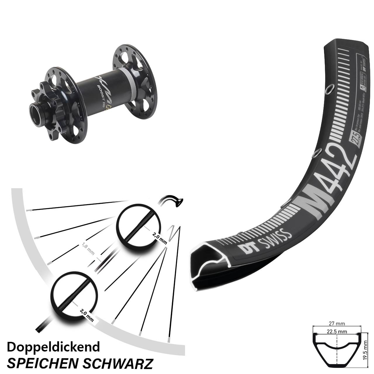 Disc Vorderrad 28 Zoll DT Swiss M 442 Miche XMH 550 15x110 Boost