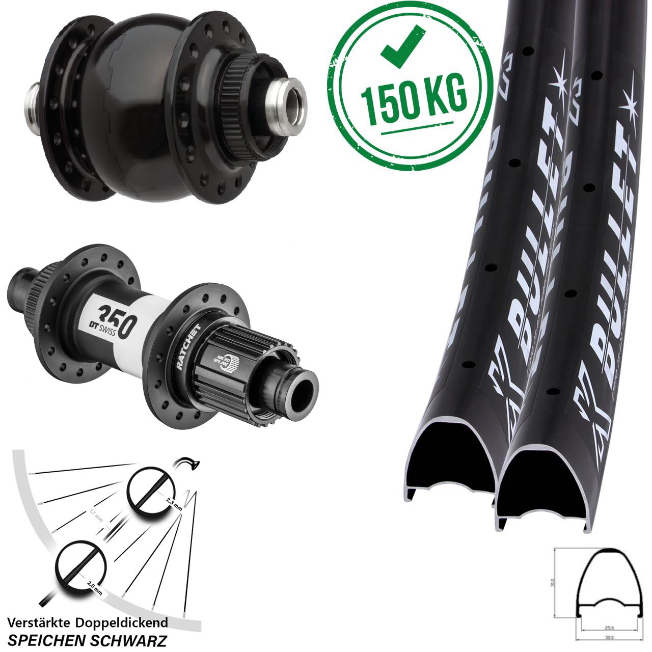 29 Zoll KX Bullet SON 28 DT Swiss 350 Micro Spline Disc Laufradsatz 12x100/142