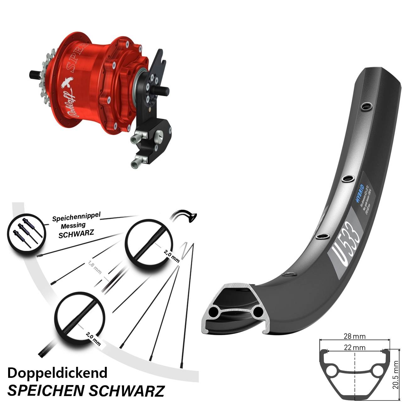 26 Zoll DT Swiss U533 Rohloff Speedhub 500/14 TS DB OEM2 rot