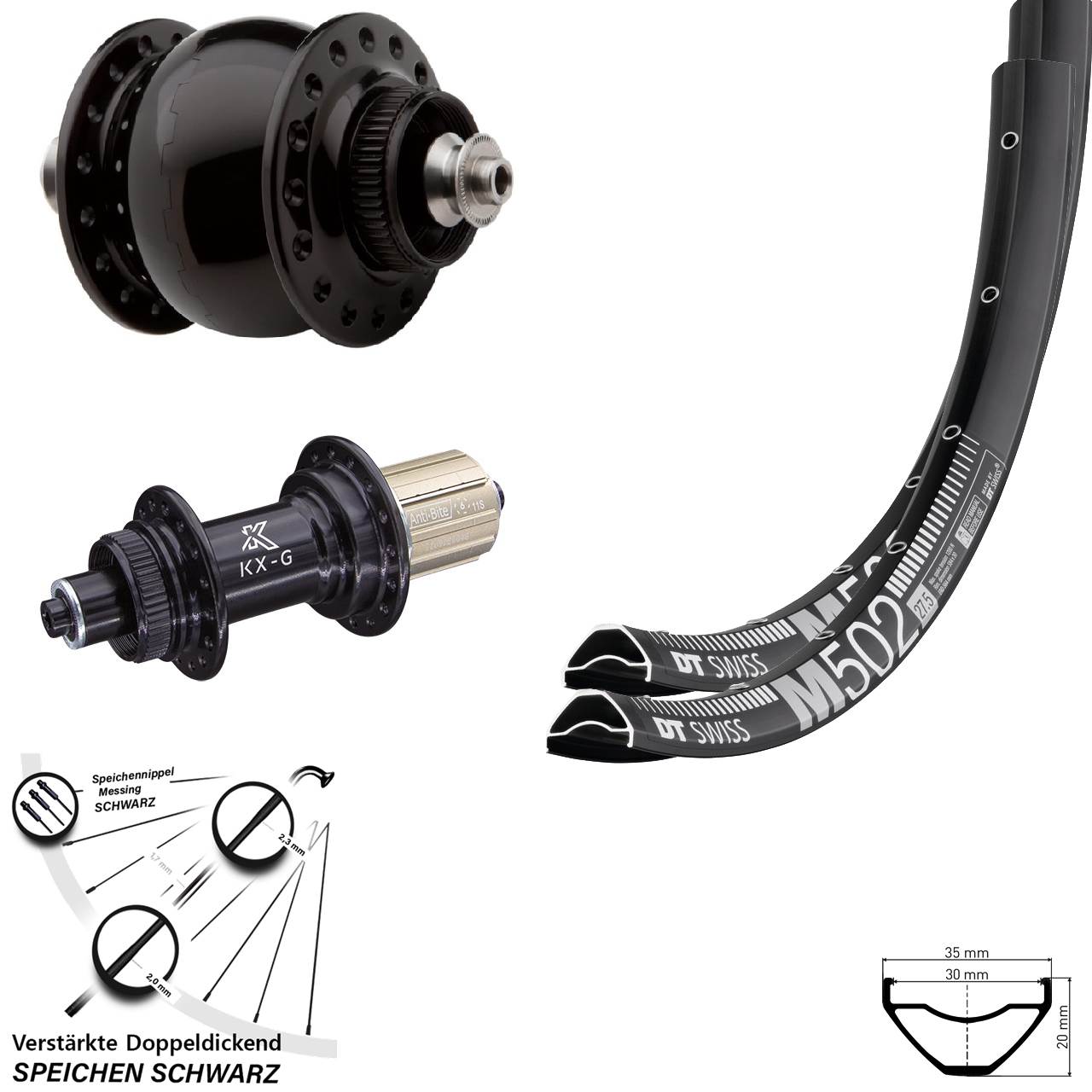 27,5 Zoll DT Swiss M 502 KX-G SONdelux Disc Laufradsatz QR 8-12 fach HG