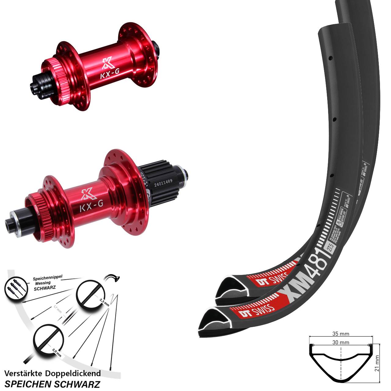 Disc Laufradsatz 27,5 Zoll DT Swiss XM 481 KX-G rot Micro Spline für Schnellspanner