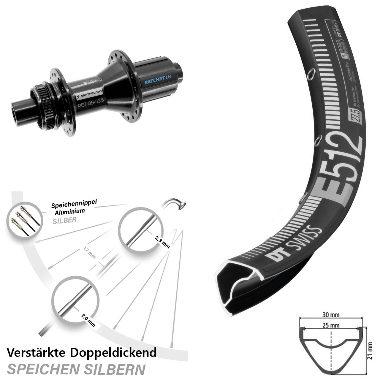 Hinterrad Centerlock 12x142 29 Zoll DT Swiss E512-370 Hybrid 8-11 fach HG