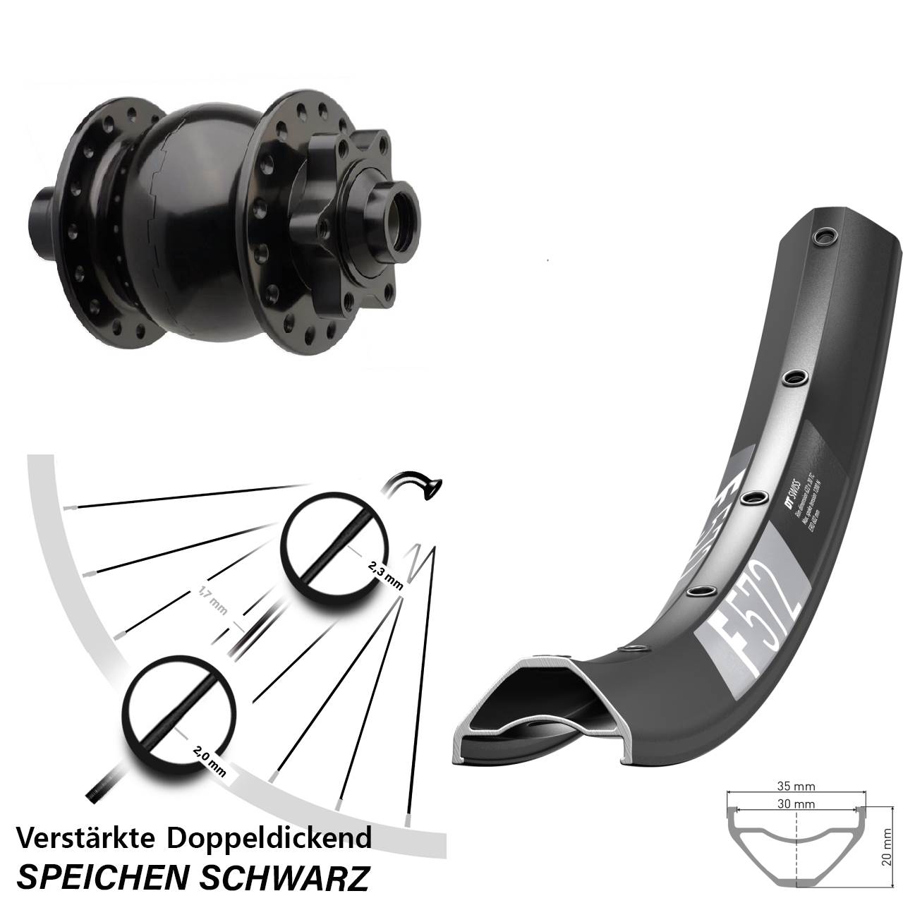 Disc Laufrad mit Nabendynamo 27,5 Zoll DT Swiss F 572 SON 28 15x110 Boost