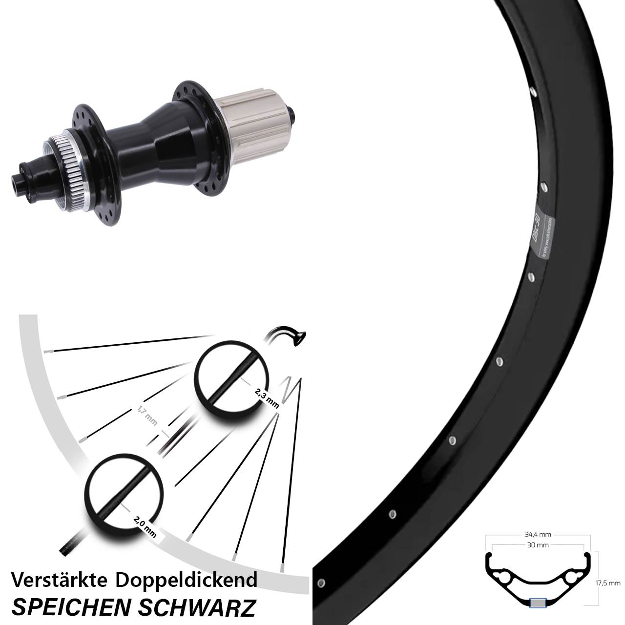 27,5 Zoll Ryde Disc 30 Novatec CL135 Hinterrad Centerlock für Schnellspanner 8-12 fach HG