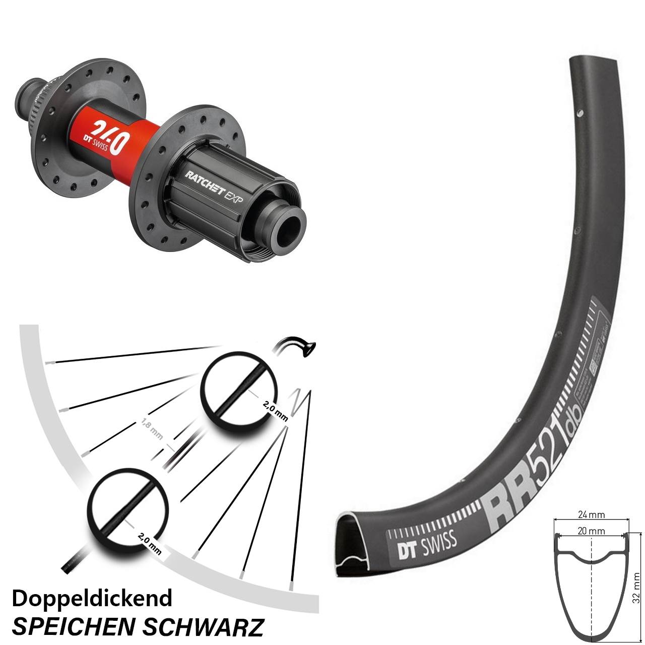 Hinterrad Centerlock 12x142 28 Zoll RR521 DT Swiss 240 EXP Road 8-12 fach