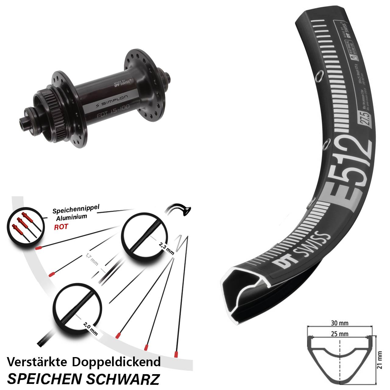 DT Swiss E512-370 27,5 Zoll Vorderrad Centerlock für Schnellspanner