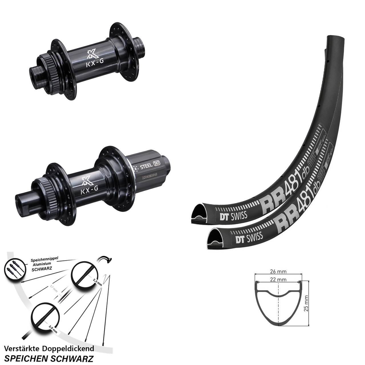 Centerlock Laufradsatz 28 Zoll DT Swiss RR481 KX-GS verstärkt 8-12 fach HG 15x100 12x142