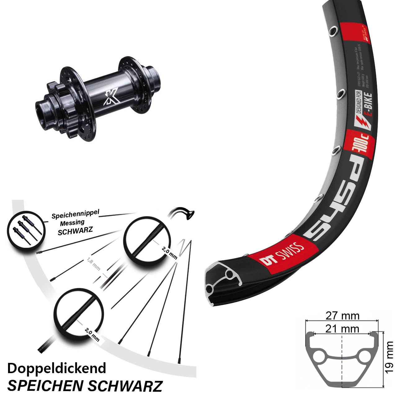 DT Swiss 545d KX-M 26 Zoll Disc Vorderrad 20x110 non Boost