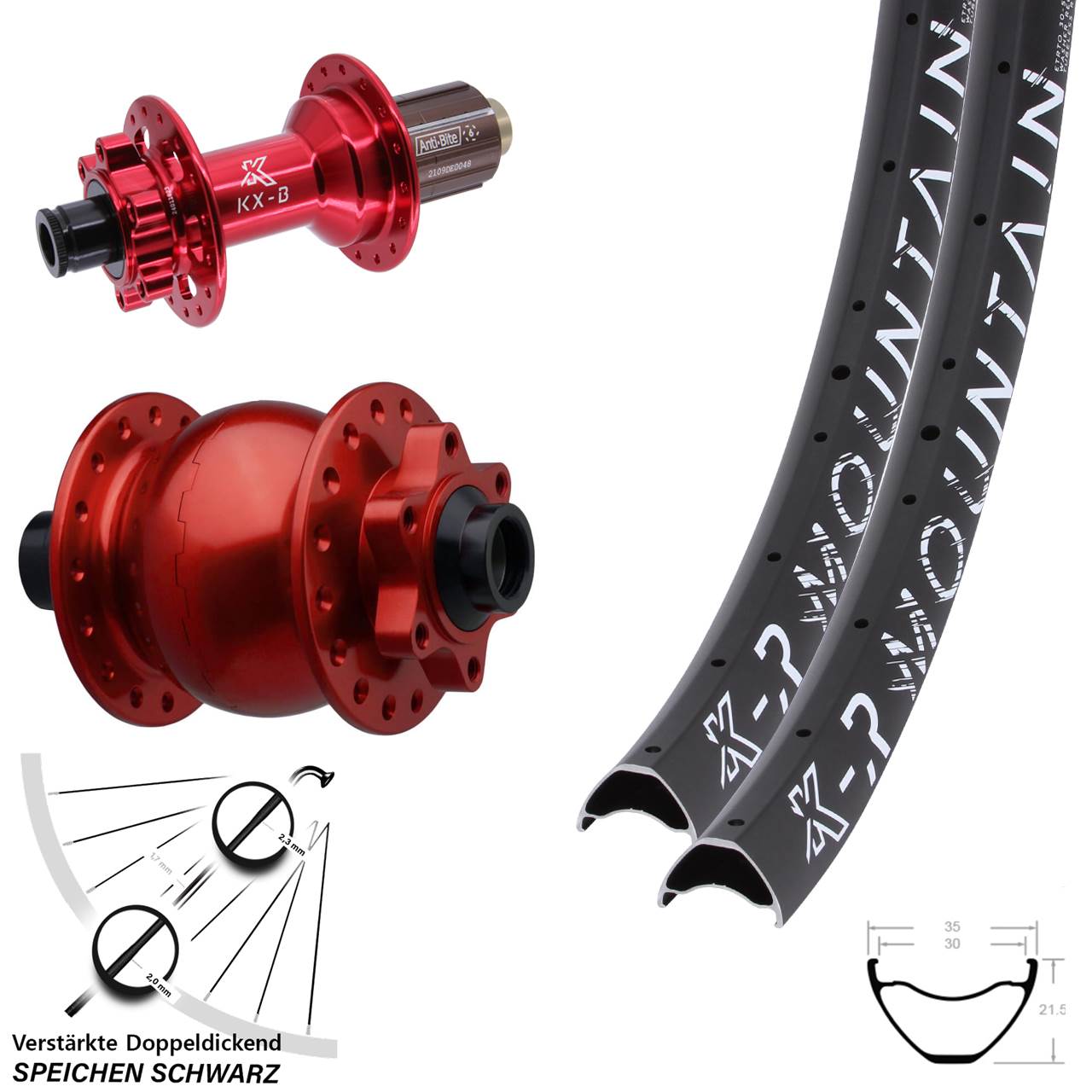 6-Loch Laufradsatz 15x110 12x148 27,5 Zoll KX-BR Mountain rot SON 28 8-12 fach