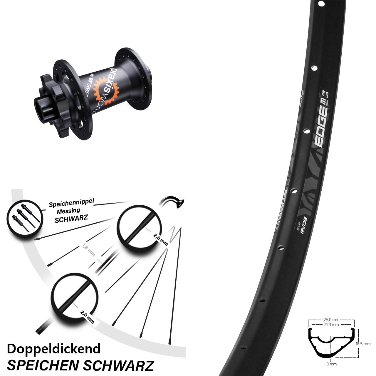Ryde Edge M22 DT Swiss 350 28 Zoll Disc Vorderrad 15x100