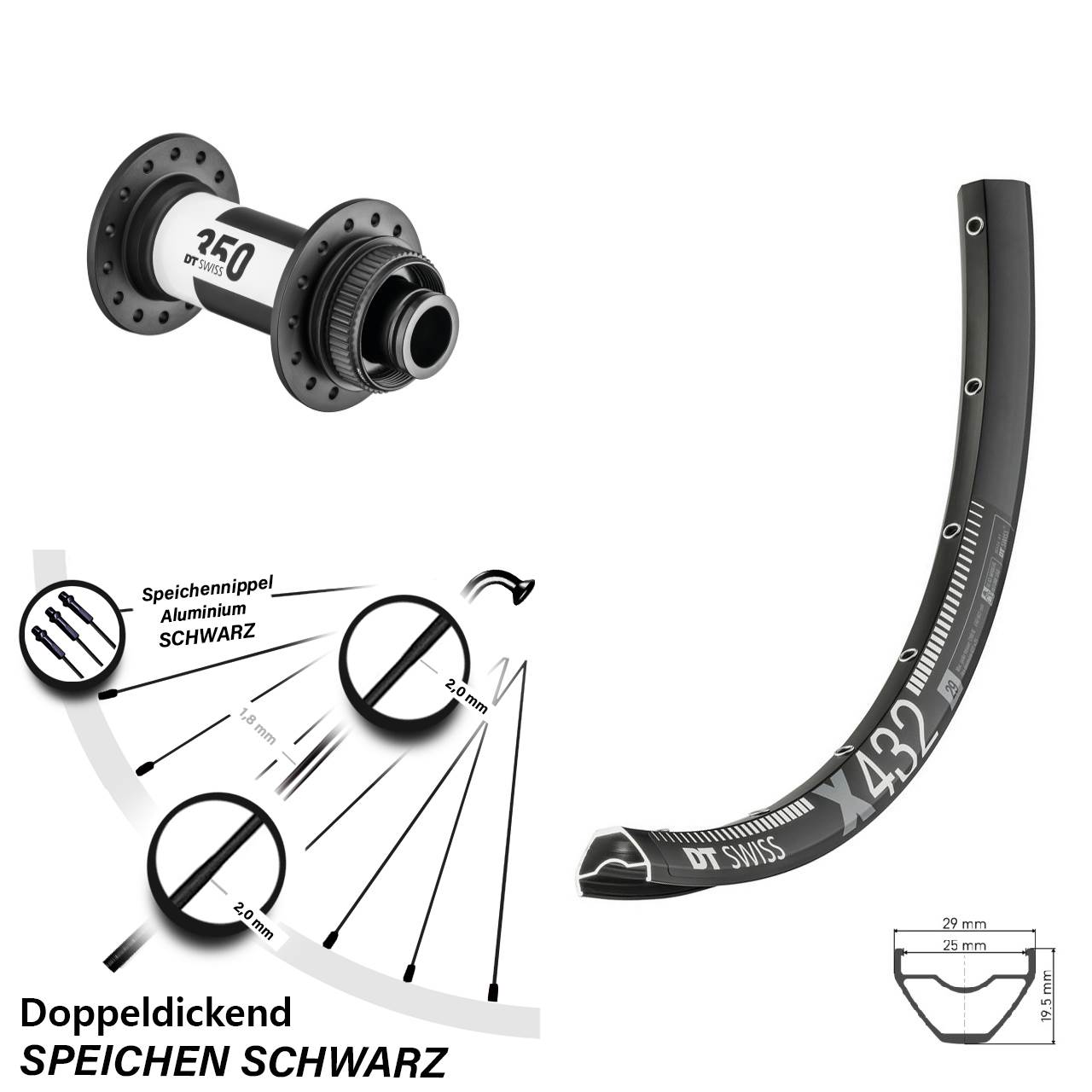 MTB Disc Vorderrad 29 Zoll X 432 DT Swiss 350 Centerlock 15x100 mm Cross Country