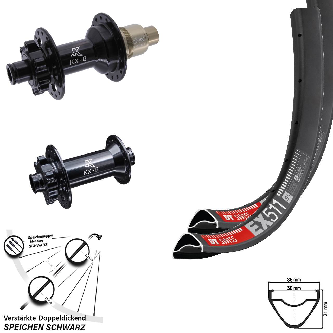29 Zoll DT Swiss EX511 KX-B Disc Laufrad-Satz 15x110 12x148 SRAM XD