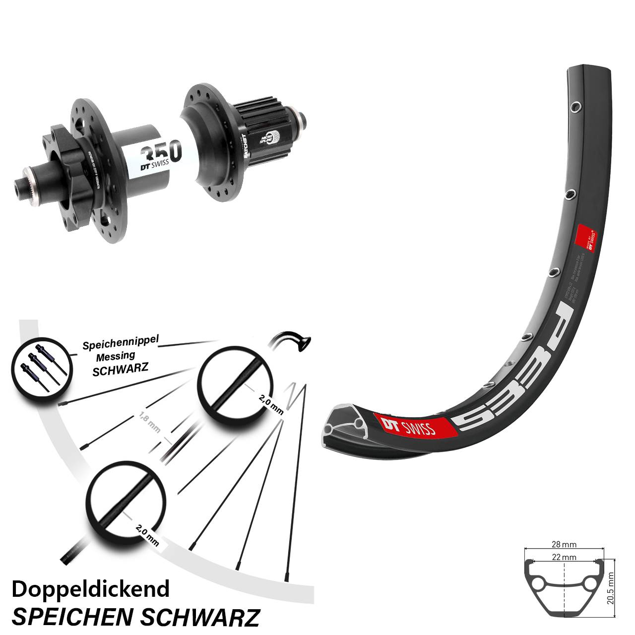 28-29 Zoll DT Swiss 533 D 350 Boost 6-Loch Hinterrad QR Shimano Micro Spline
