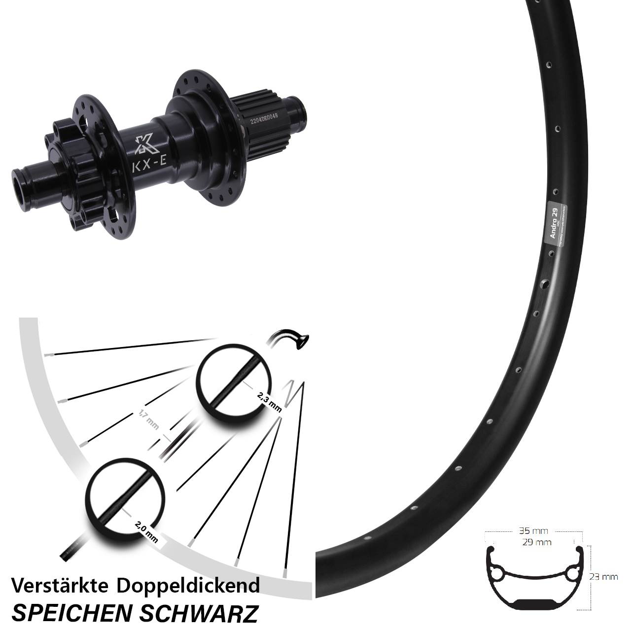 26 Zoll Ryde Andra 29 KX-E 6-Loch Hinterrad 12x142 Micro Spline