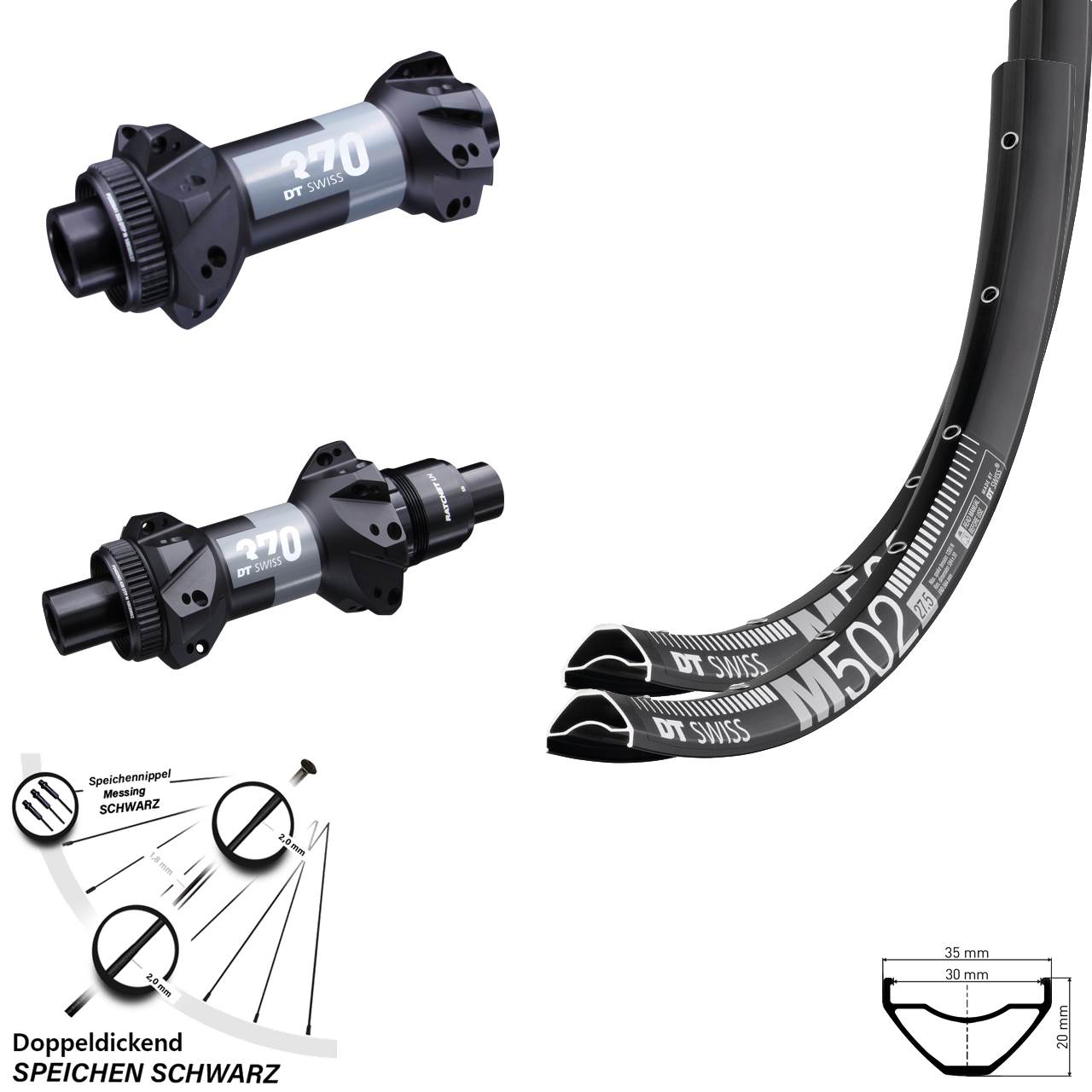 27,5 Zoll Laufradsatz MTB Boost Centerlock Straightpull 370 DT Swiss M 502 Sram XD