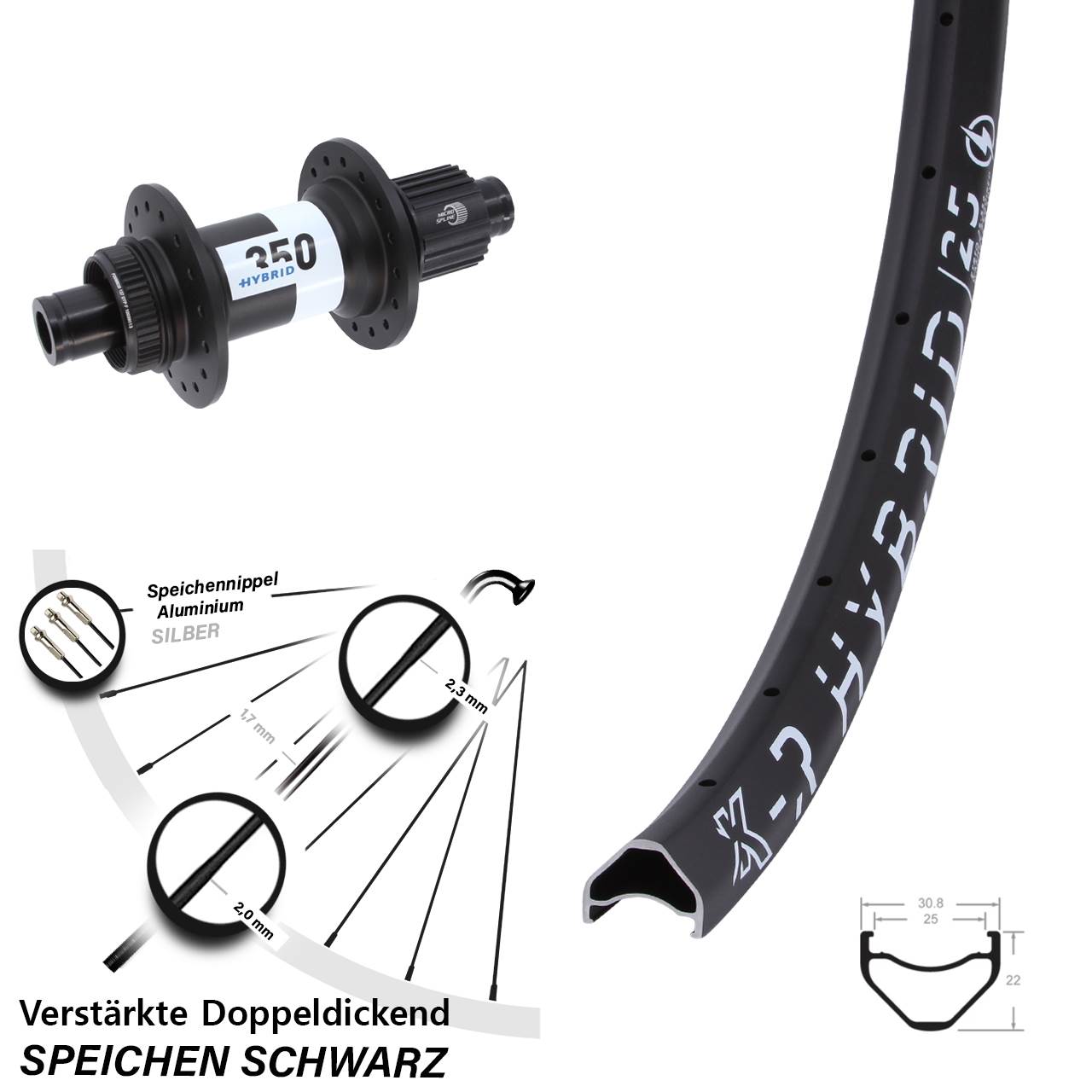 KX-R Hybrid 25 DT Swiss 350 650B Hinterrad Centerlock 12x148 Boost Micro Spline