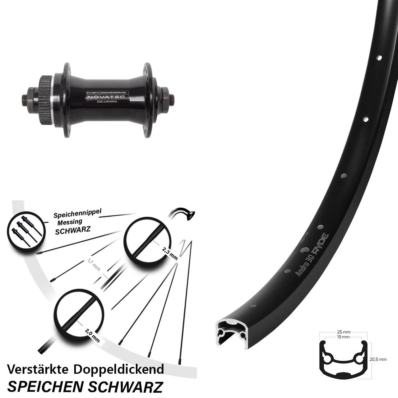 Ryde Andra 30 Disc Novatec D471 28 Zoll Centerlock Vorderrad QR