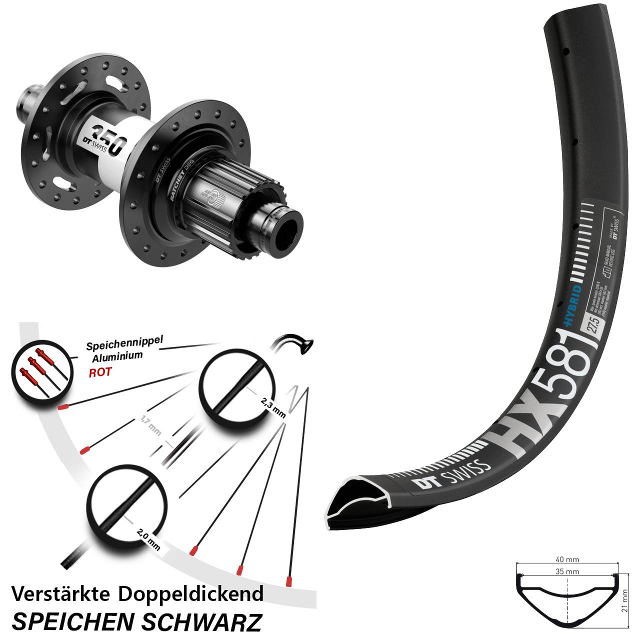 Disc Laufrad 12x148 27,5 Zoll DT Swiss HX581-350 DEG72 Micro Spline