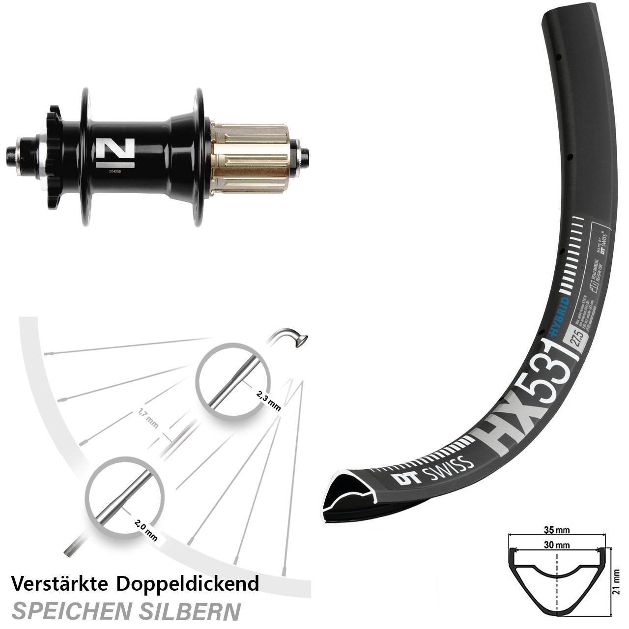 DT Swiss HX531 Novatec D042 29 Zoll Disc Hinterrad für Schnellspanner 8-11 fach HG