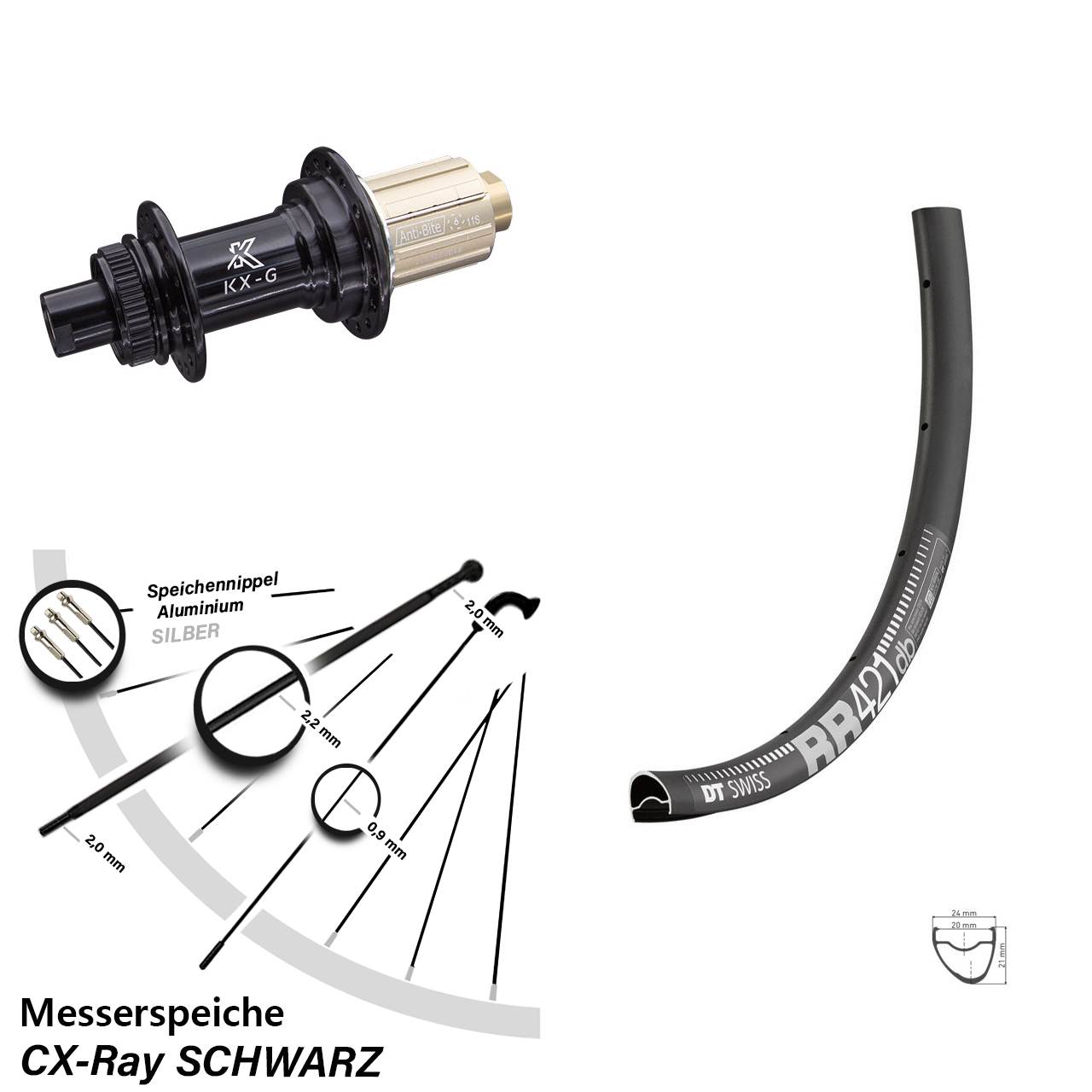 Hinterrad Centerlock 28 Zoll DT Swiss RR421 KX-G 8-12 fach 12x142 CX-Ray