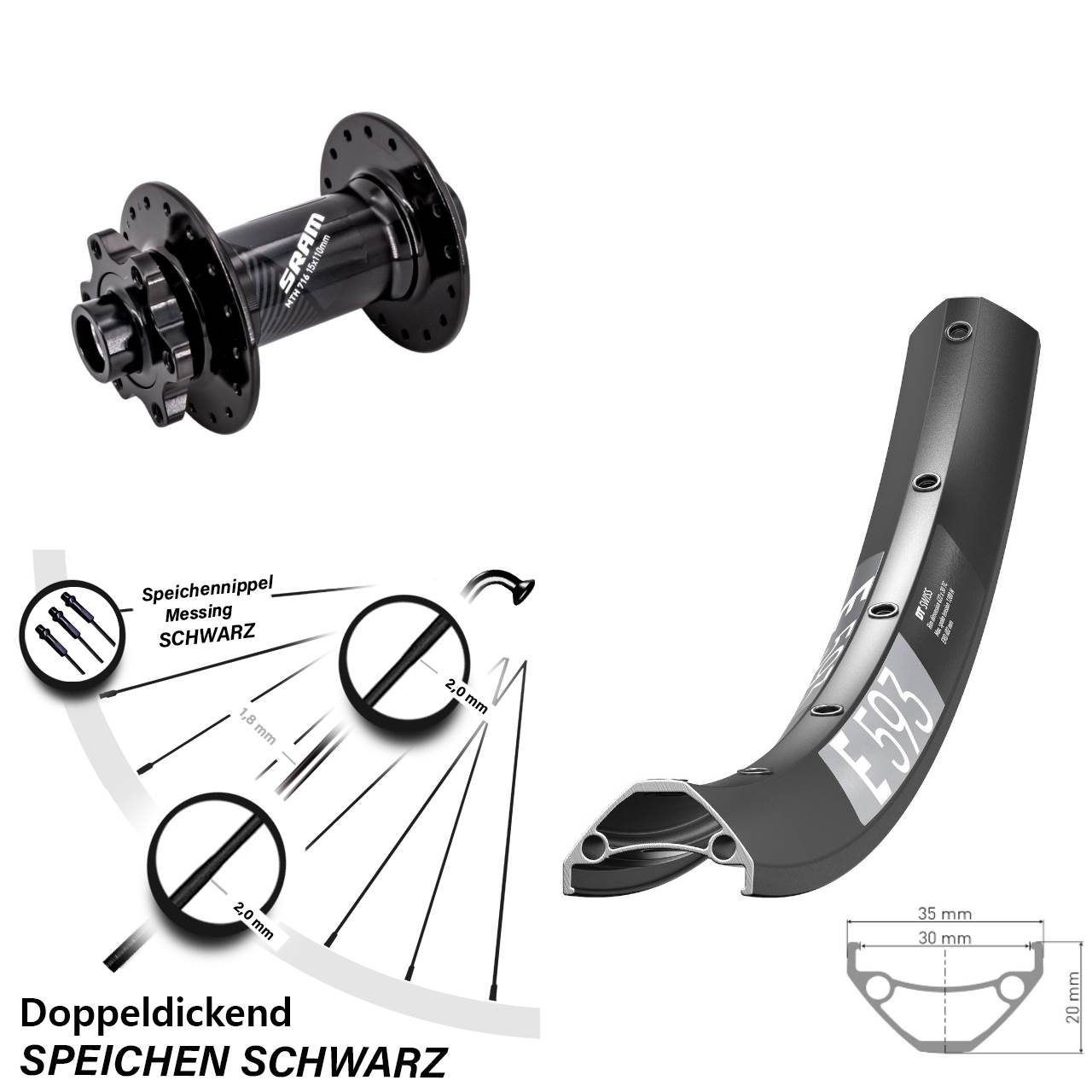 Boost 6-Loch Vorderrad 15x110 29 Zoll DT Swiss E 593 Sram 716