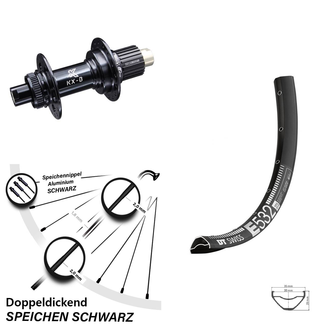 27,5 Zoll DT Swiss E 532 Hinterrad KX-B Centerlock Micro Spline 12x148