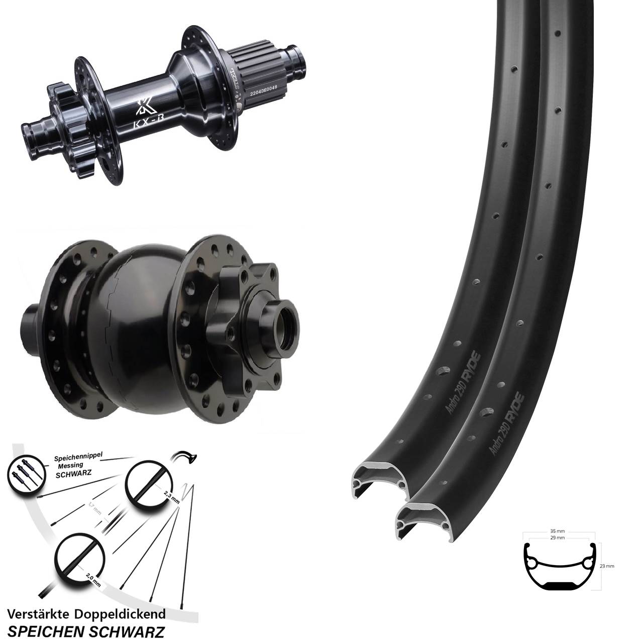 Ryde Andra 29 Zoll SON 28 KX-BS Micro Spline Disc Laufradsatz Zoll 15x110/148