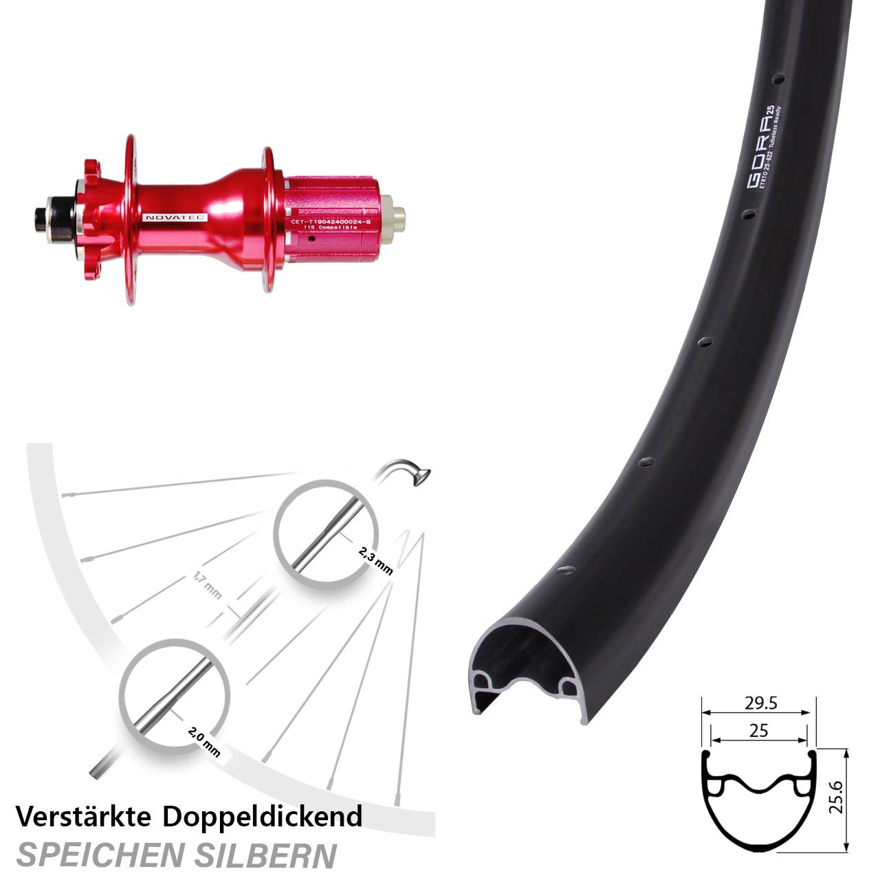 Disc Hinterrad für Schnellspanner 29 Zoll Gora 25 Novatec D792 8-12 fach