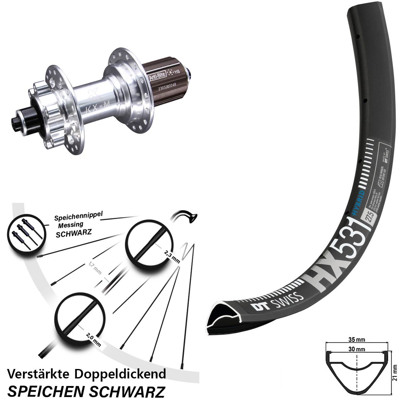 DT Swiss HX 531 KX-M 29 Zoll Disc Laufrad QR 8-12 fach