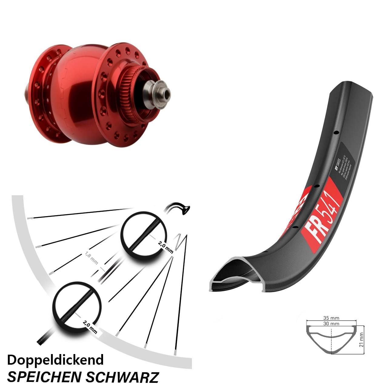 Centerlock Dynamo-Vorderrad für Schnellspanner 27,5 Zoll DT Swiss FR 541 SON delux rot