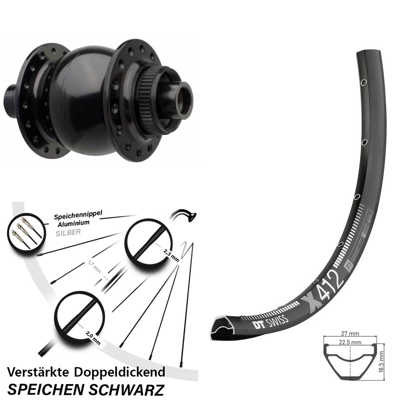 DT Swiss X412 SON 28 Centerlock 29 Zoll Vorderrad mit Nabendynamo 15x110 Boost