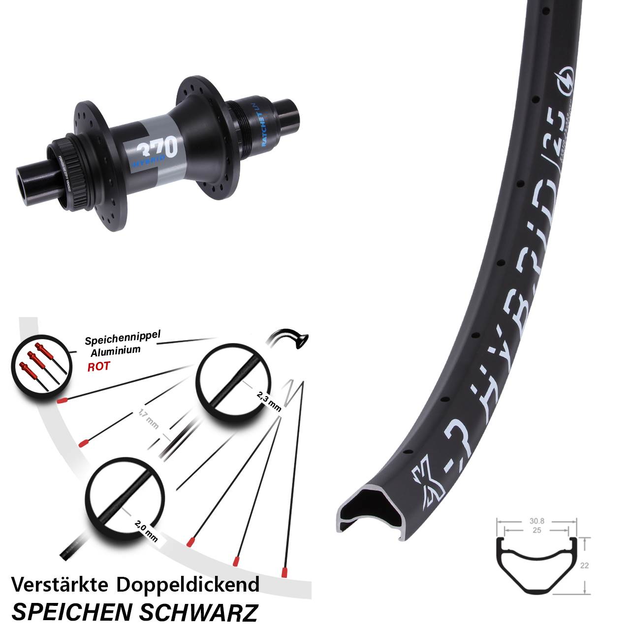 28 Zoll DT Swiss 370 KX-R Hybrid 25 Disc Laufrad 12x148 XD