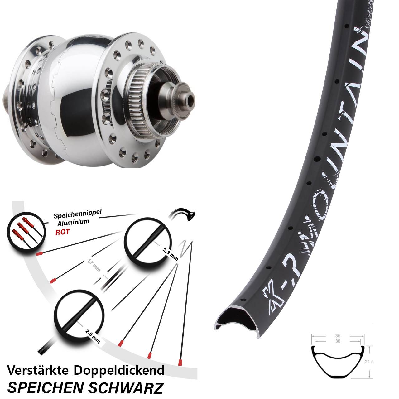 Vorderrad 29 Zoll KX-R Mountain SON 28 Dynamo für Schnellspanner