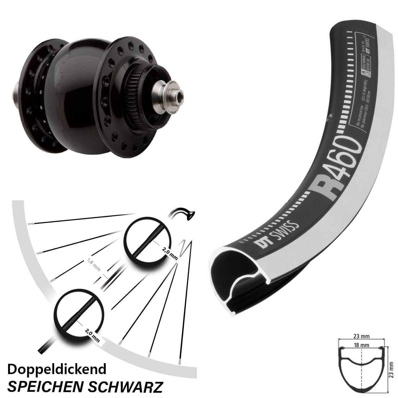 Vorderrad mit Nabendynamo DT Swiss R 460 Son 28 Zoll