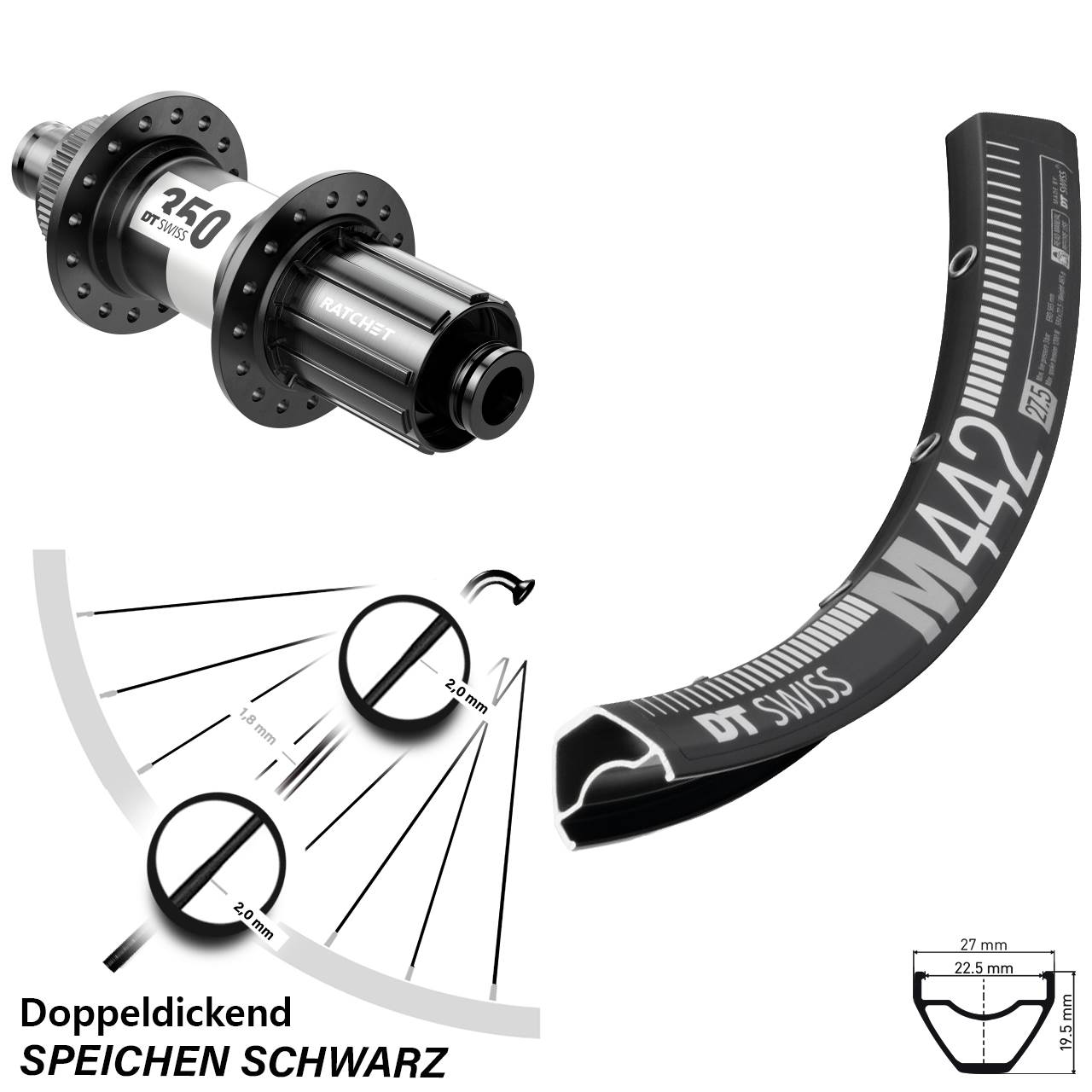 DT Swiss M442 DT Swiss 350 29 Zoll Centerlock Hinterrad 12x142 11-12 fach